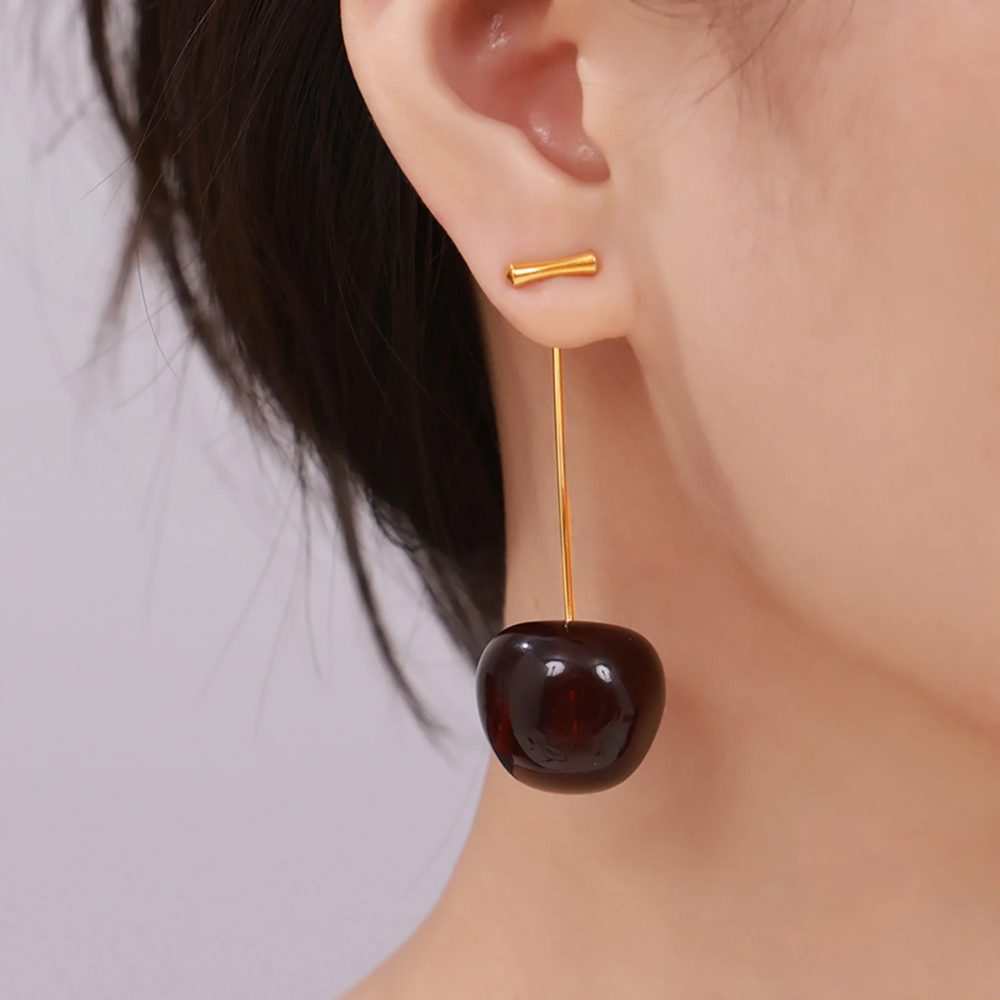 Boucles d'Oreilles Cerise Design bordeaux