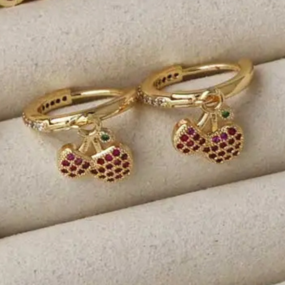 Boucles d'Oreilles Pendentif Cerise Strass pas cher