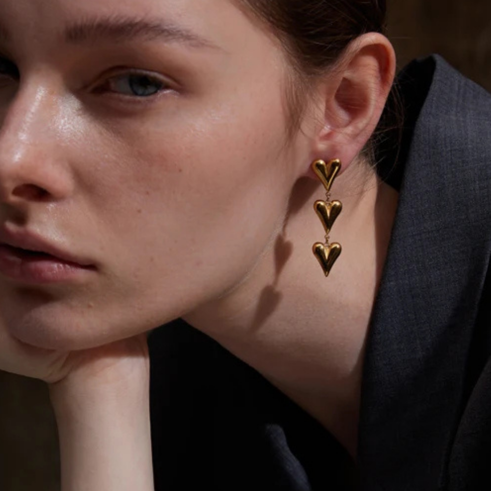 Boucles d'Oreilles Triple Cœur pas cher