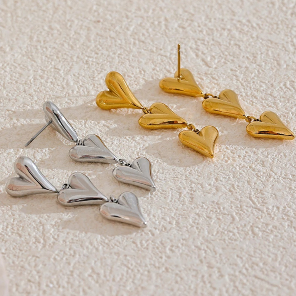Boucles d'Oreilles Triple Cœur pas cher