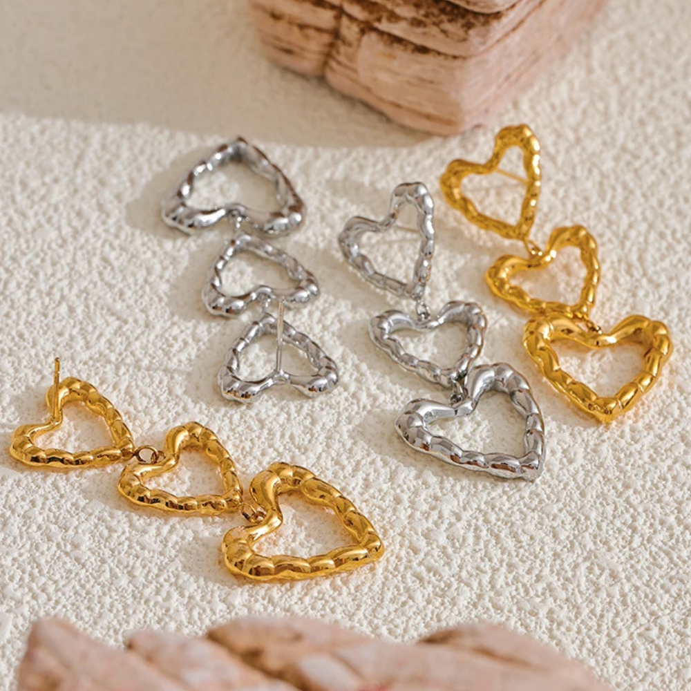 Boucles d'Oreilles Trois Cœurs pas cher
