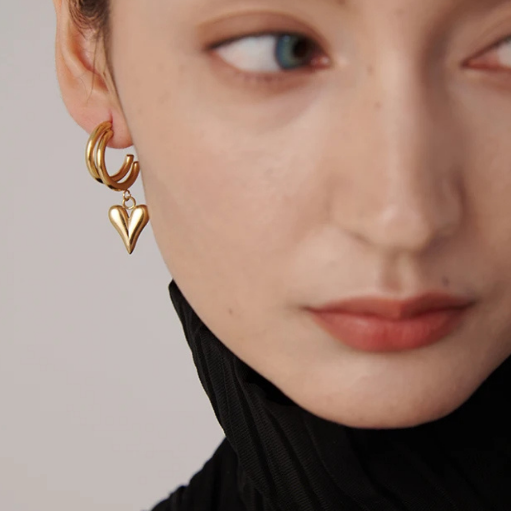Boucles d'Oreilles Double Créole Cœur pas cher