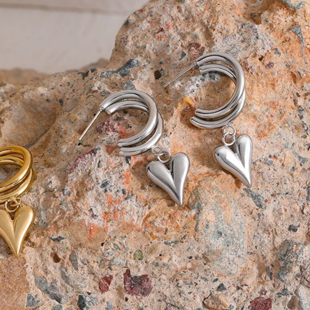 Boucles d'Oreilles Double Créole Cœur pas cher