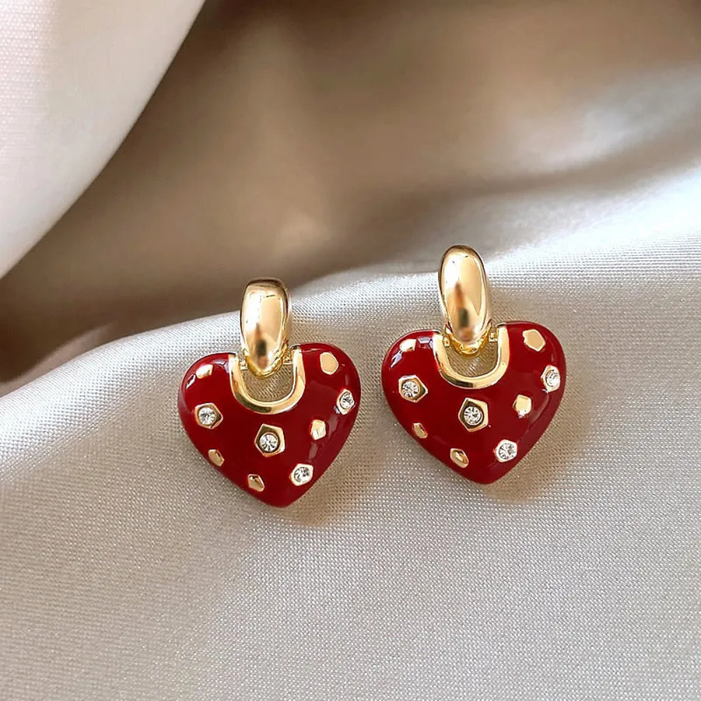 Boucles d'Oreilles Cœur Rouge Strass pas cher