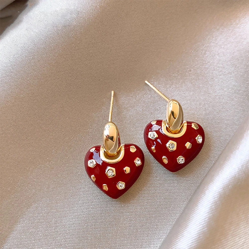 Boucles d'Oreilles Cœur Rouge Strass pas cher