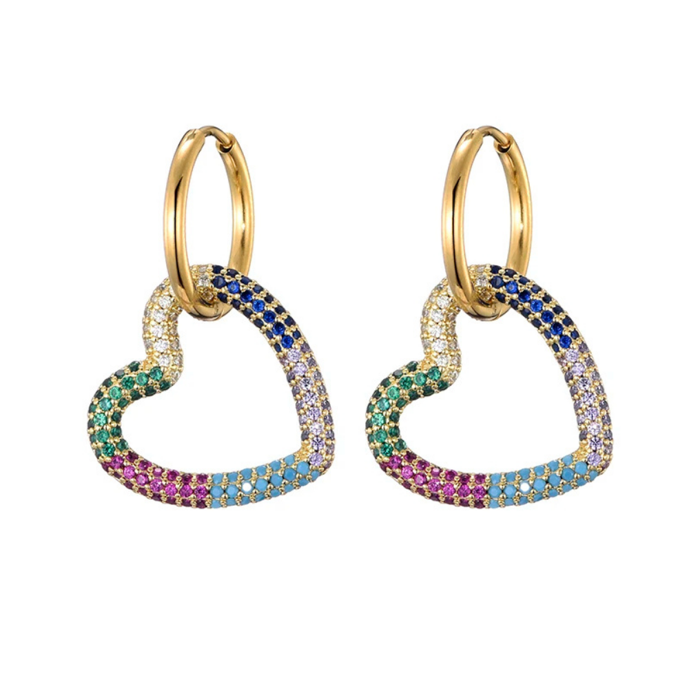 Boucles d'Oreilles Cœur Zircon Suspendu acier inoxydable