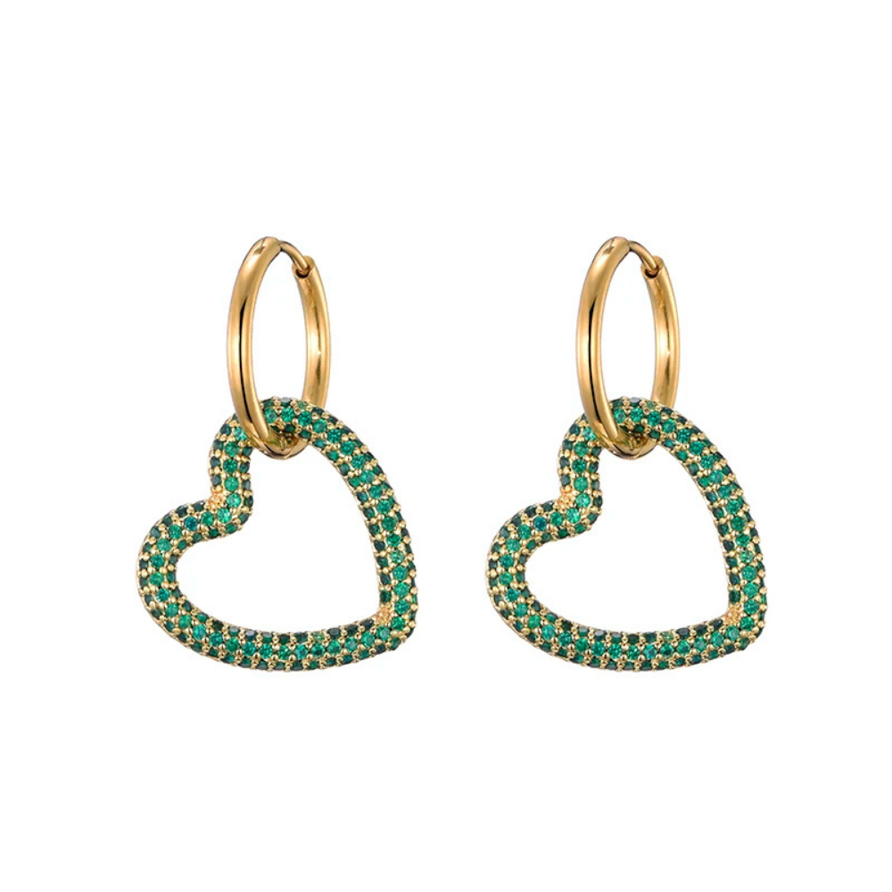 Boucles d'Oreilles Cœur Zircon Suspendu acier inoxydable