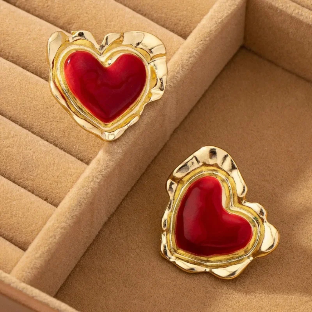 Boucles d'Oreilles Cœur Rouge Vintage pas cher