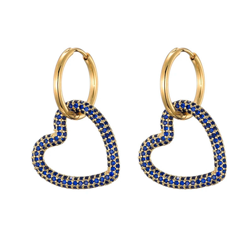Boucles d'Oreilles Cœur Zircon Suspendu or