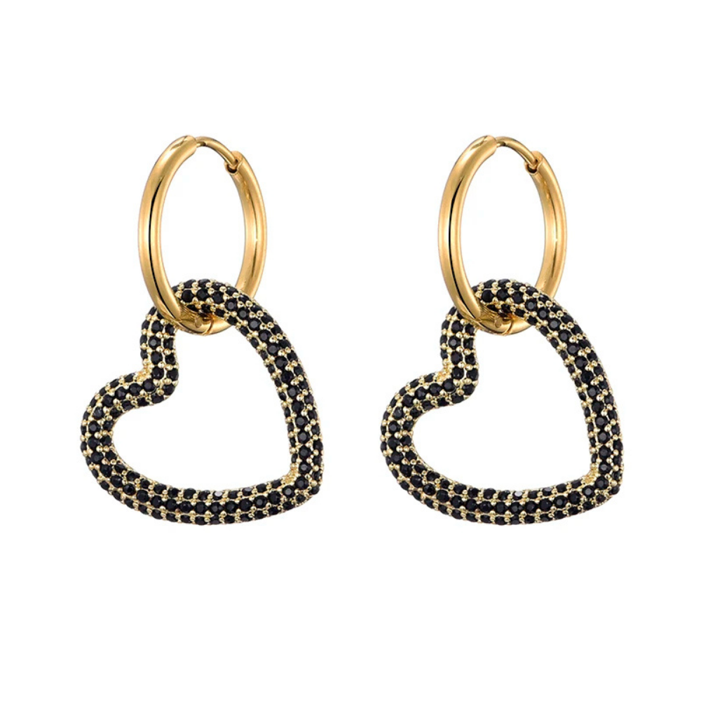 Boucles d'Oreilles Cœur Zircon Suspendu or