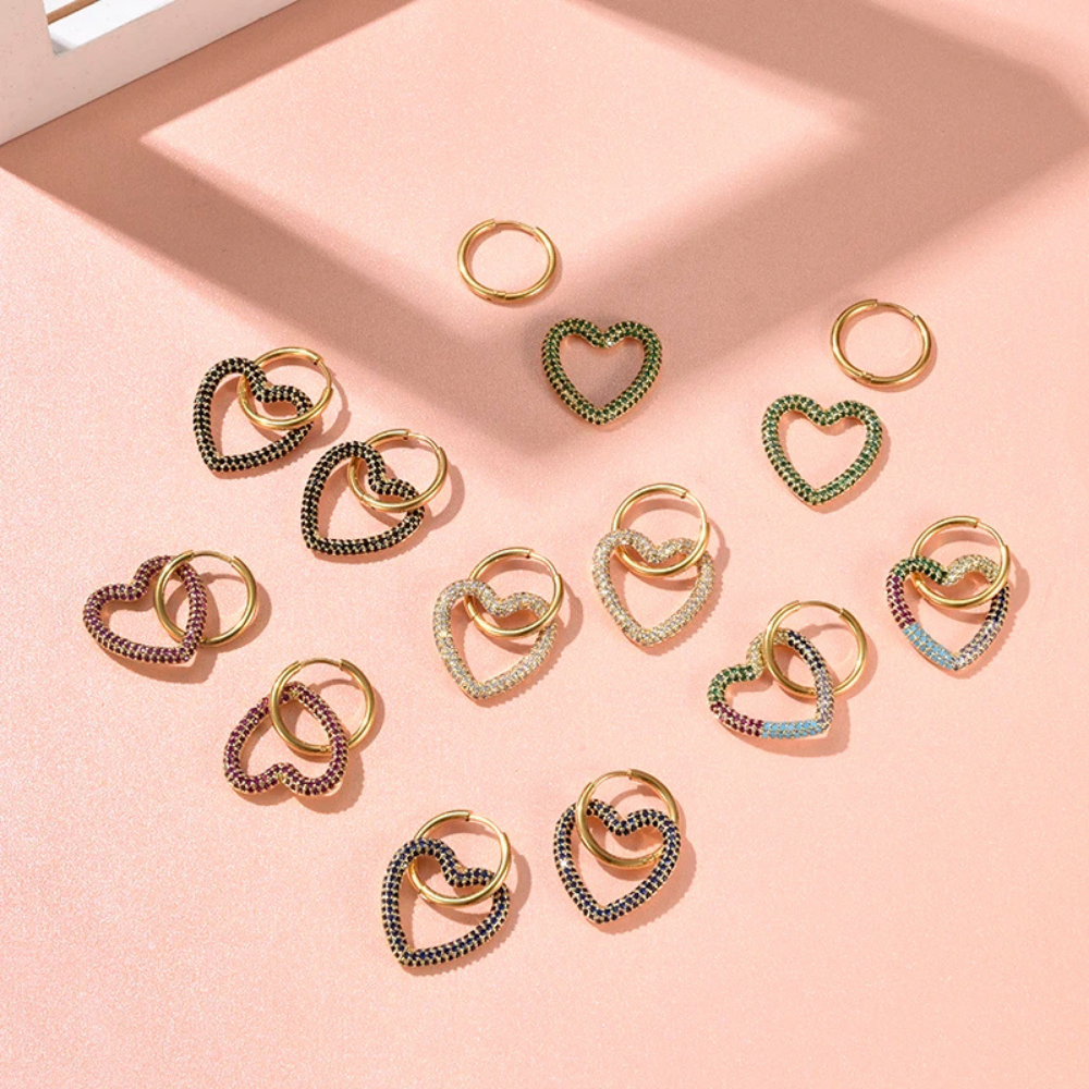 Boucles d'Oreilles Cœur Zircon Suspendu doré