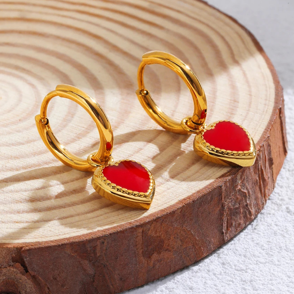 Boucles d'Oreilles Pendentif Cœur Rouge pas cher