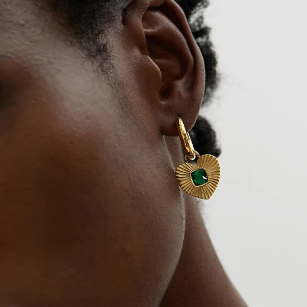 Boucles d'Oreilles Créoles Cœur Zircon acier inox