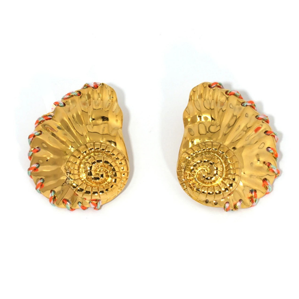 Grandes Boucles D'oreilles Fantaisie Motif Fleur Et Coquillages - État Comme Neuf, Look Ethnique Et Estival