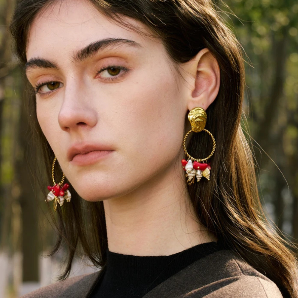 Boucles d'Oreilles Coquillage Corail