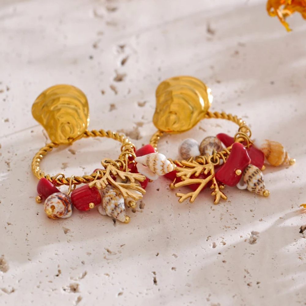 Boucles d'Oreilles Coquillage Corail pas cher