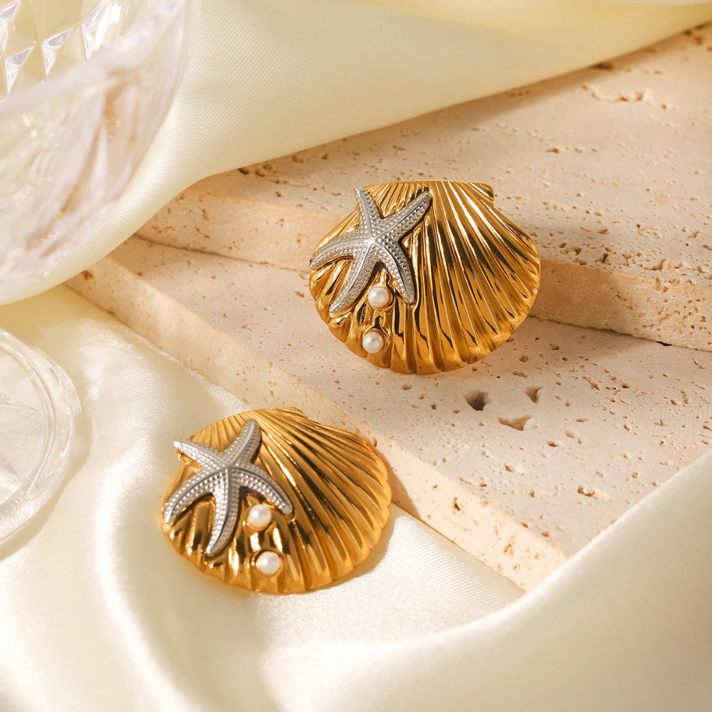 Boucles d'Oreilles Coquillage Étoile Argentée pas cher