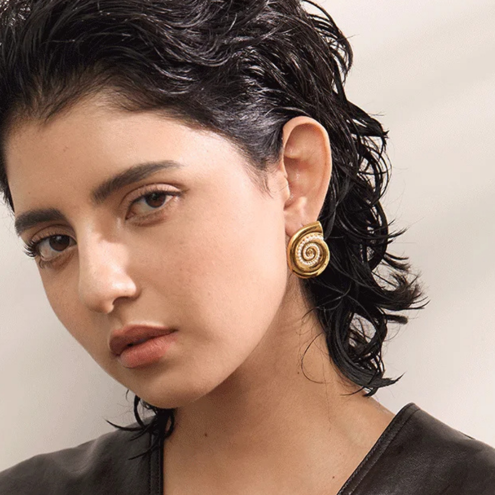 Boucles d'Oreilles Coquillage Spirale Perle