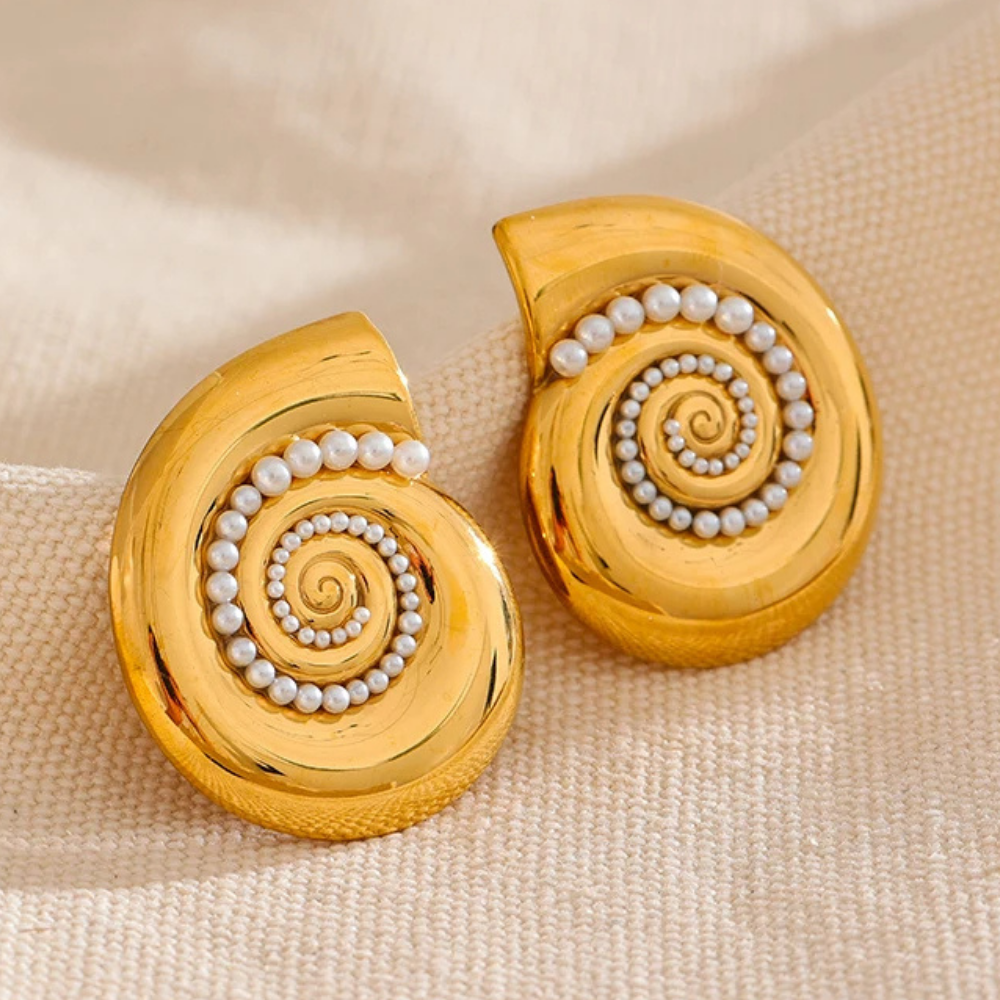 Boucles d'Oreilles Coquillage Spirale Perle pas cher