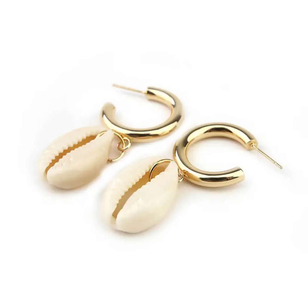 Boucles d'Oreilles Pendentif Coquillage Cauri pas cher