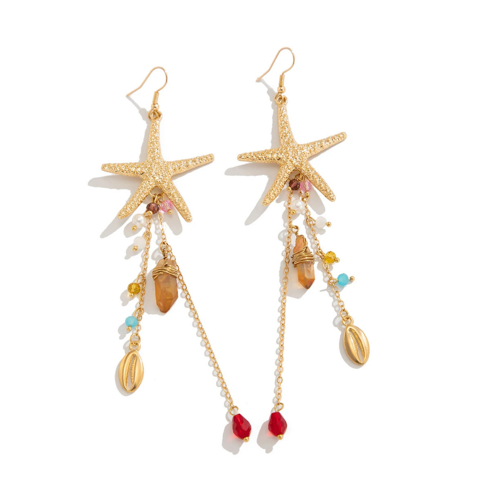 Boucles d'Oreilles Pendantes Coquillage Perle