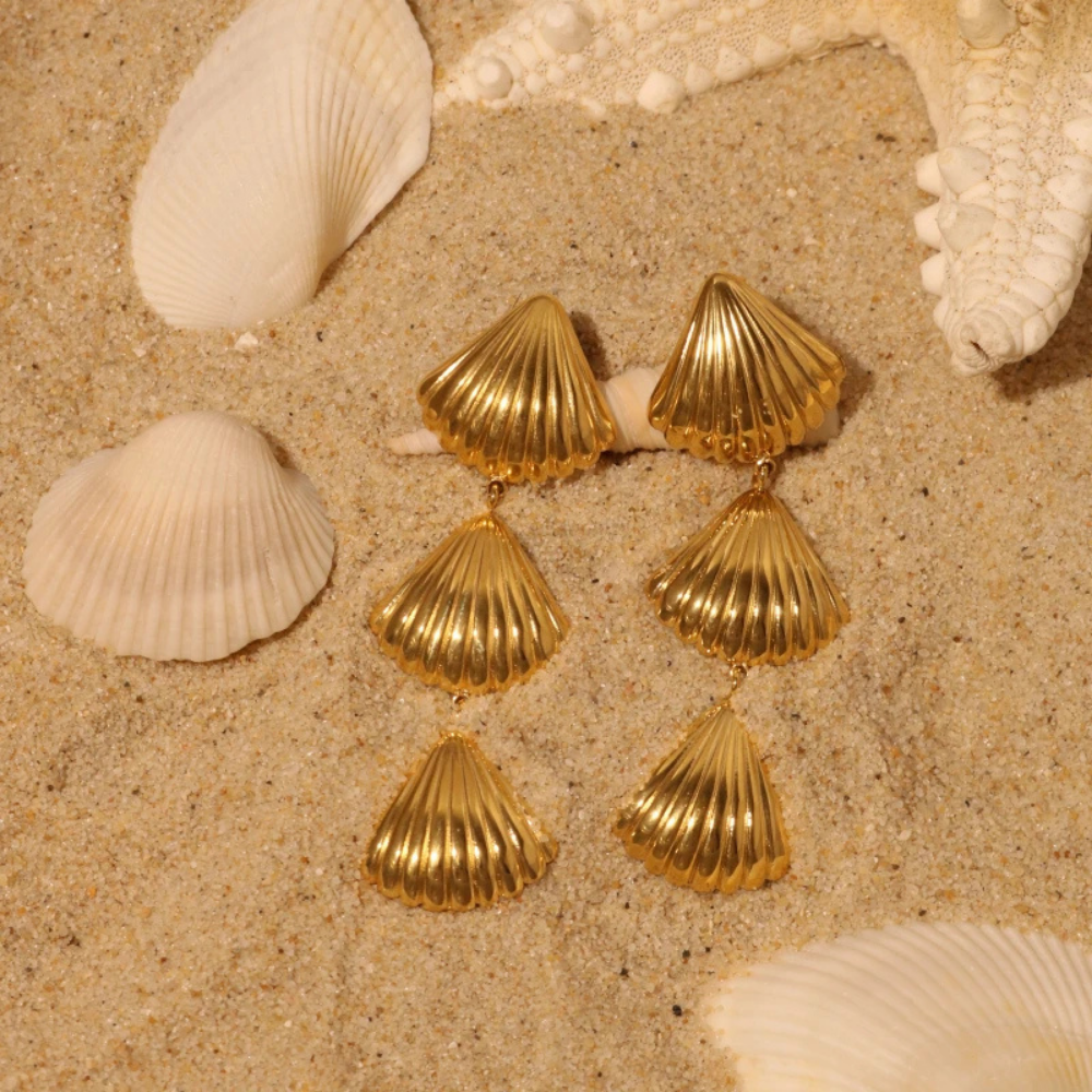Boucles d'Oreilles Triple Coquillage pas cher