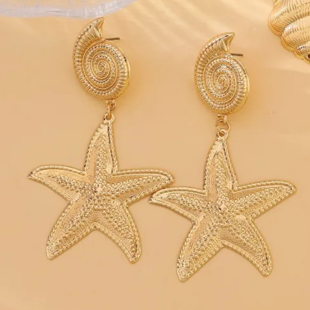 Boucles d'Oreilles Pendante Coquillage Étoile de Mer pas cher