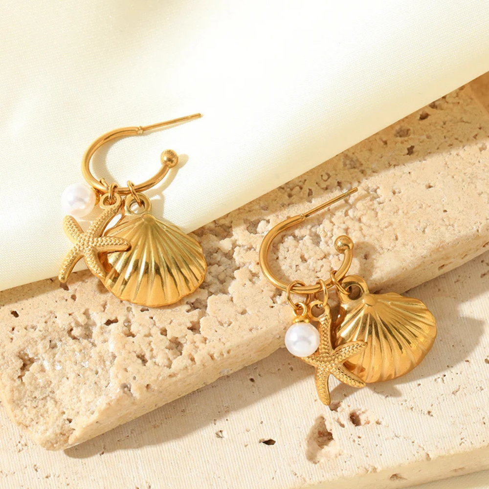 Boucles d'Oreilles Créoles Pendentif Coquillage
