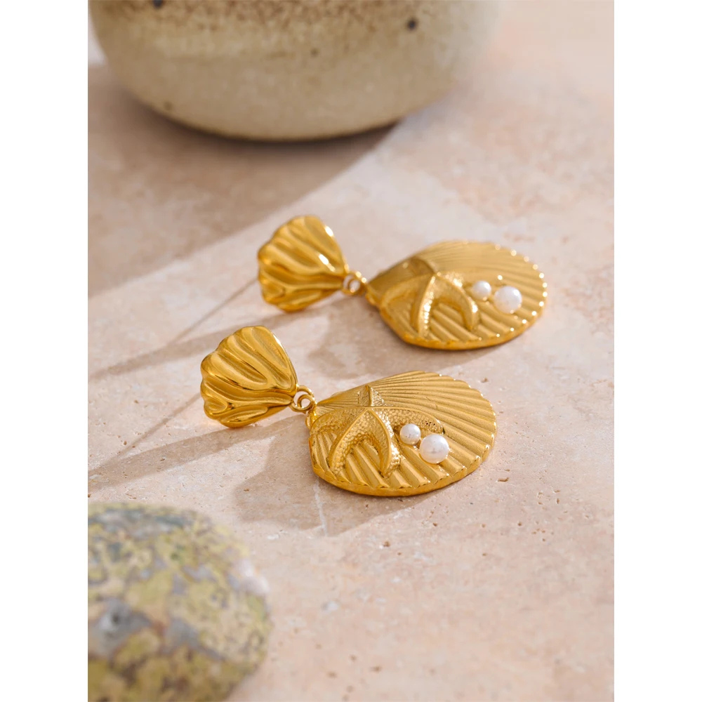 Boucles d'Oreilles Pendante Double Coquillage pas cher