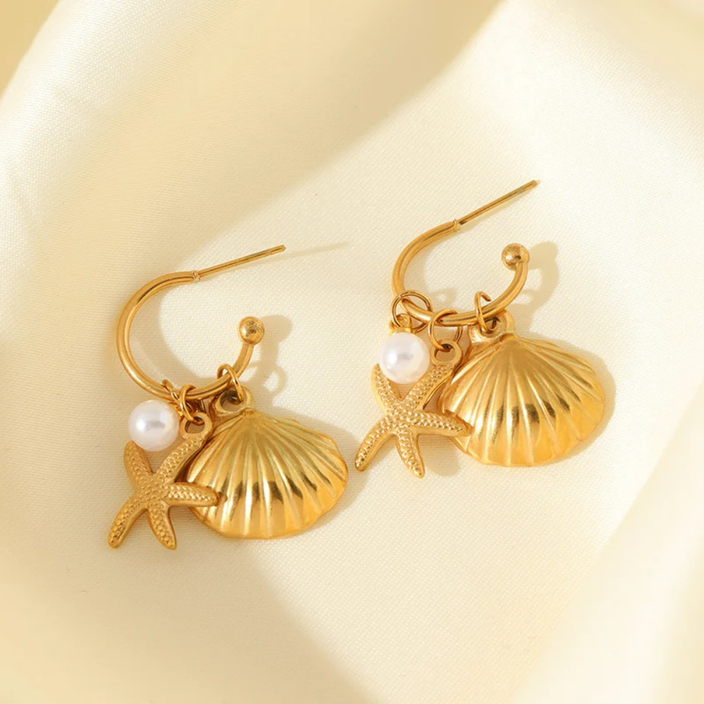 Boucles d'Oreilles Créoles Pendentif Coquillage pas cher