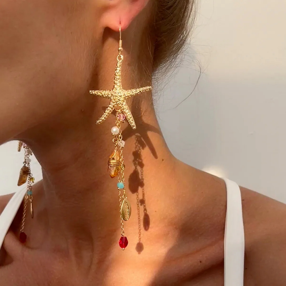 Boucles d'Oreilles Pendantes Coquillage Perle