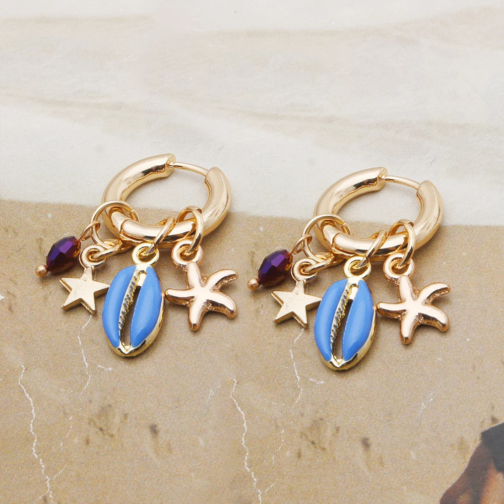 Boucles d'Oreilles Étoile de Mer Bohème bleu