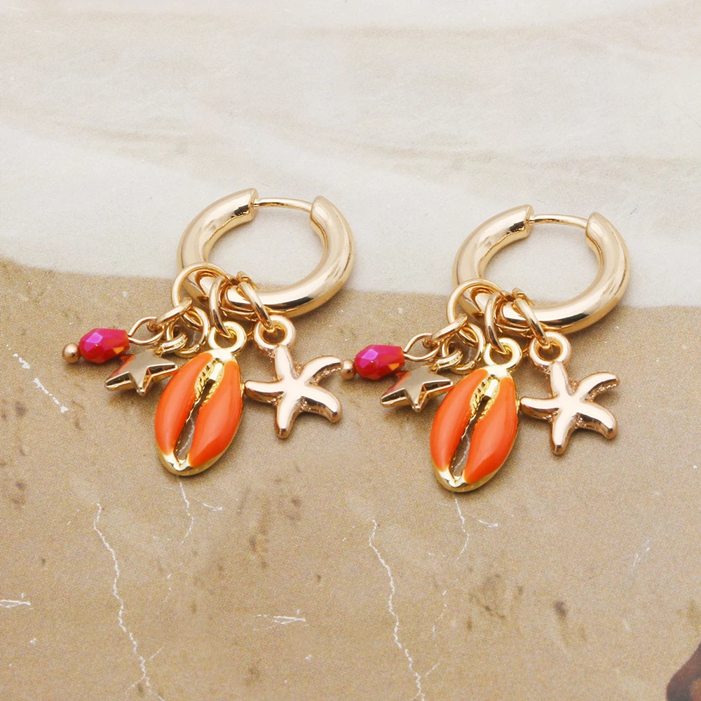 Boucles d'Oreilles Étoile de Mer Bohème orange