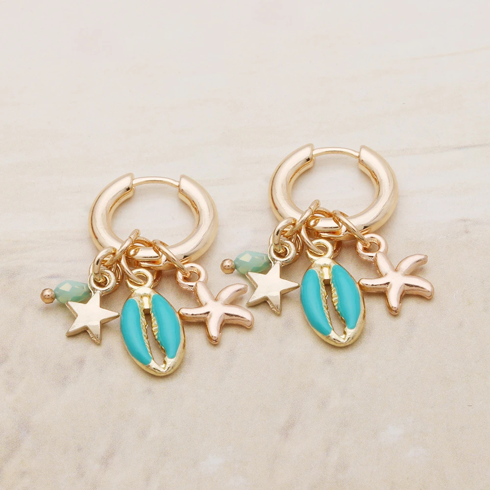 Boucles d'Oreilles Étoile de Mer Bohème turquoise