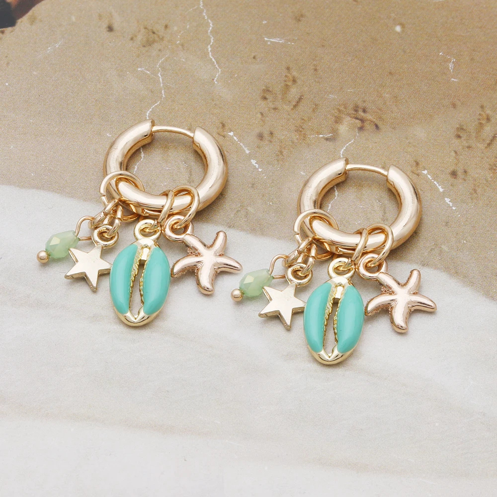 Boucles d'Oreilles Étoile de Mer Bohème bleu ciel