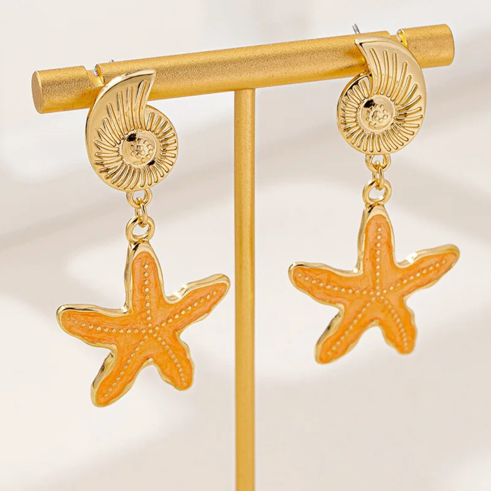 Boucles d'Oreilles Étoile de Mer Couleur Orange
