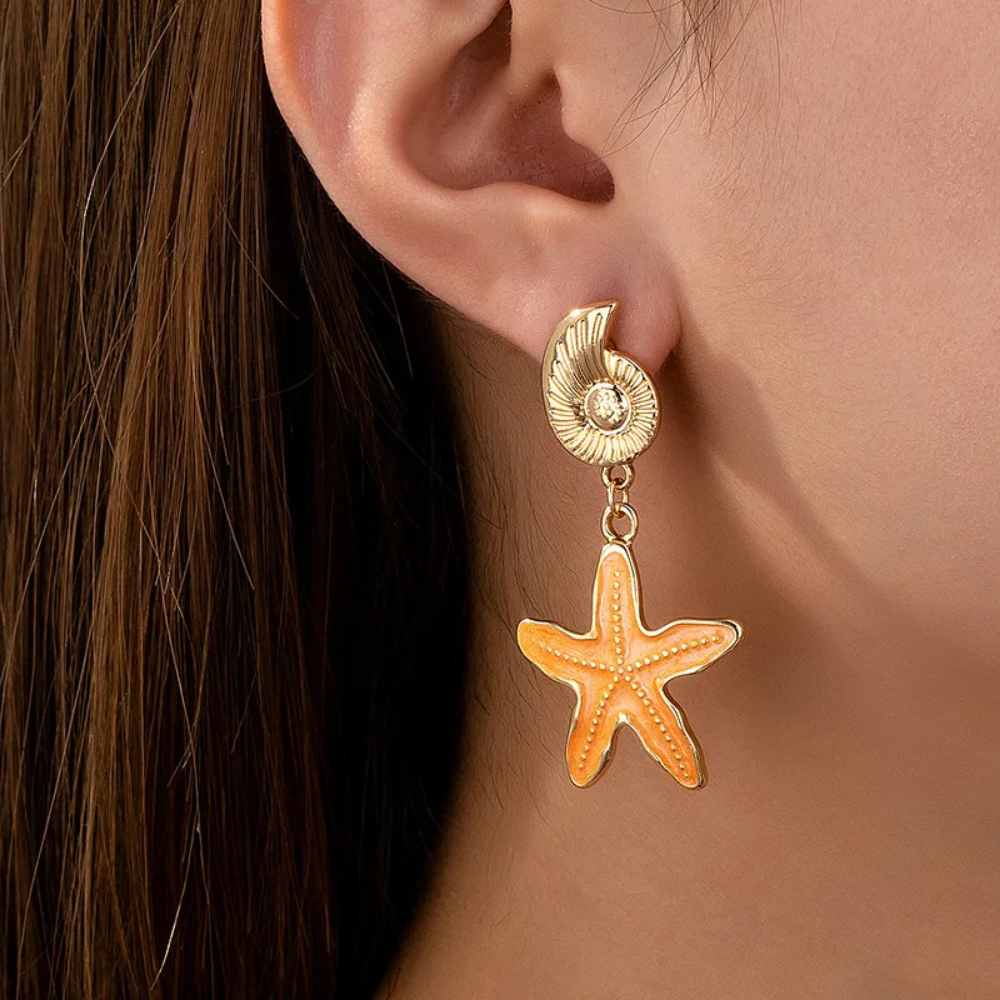 Boucles d'Oreilles Étoile de Mer Couleur Orange