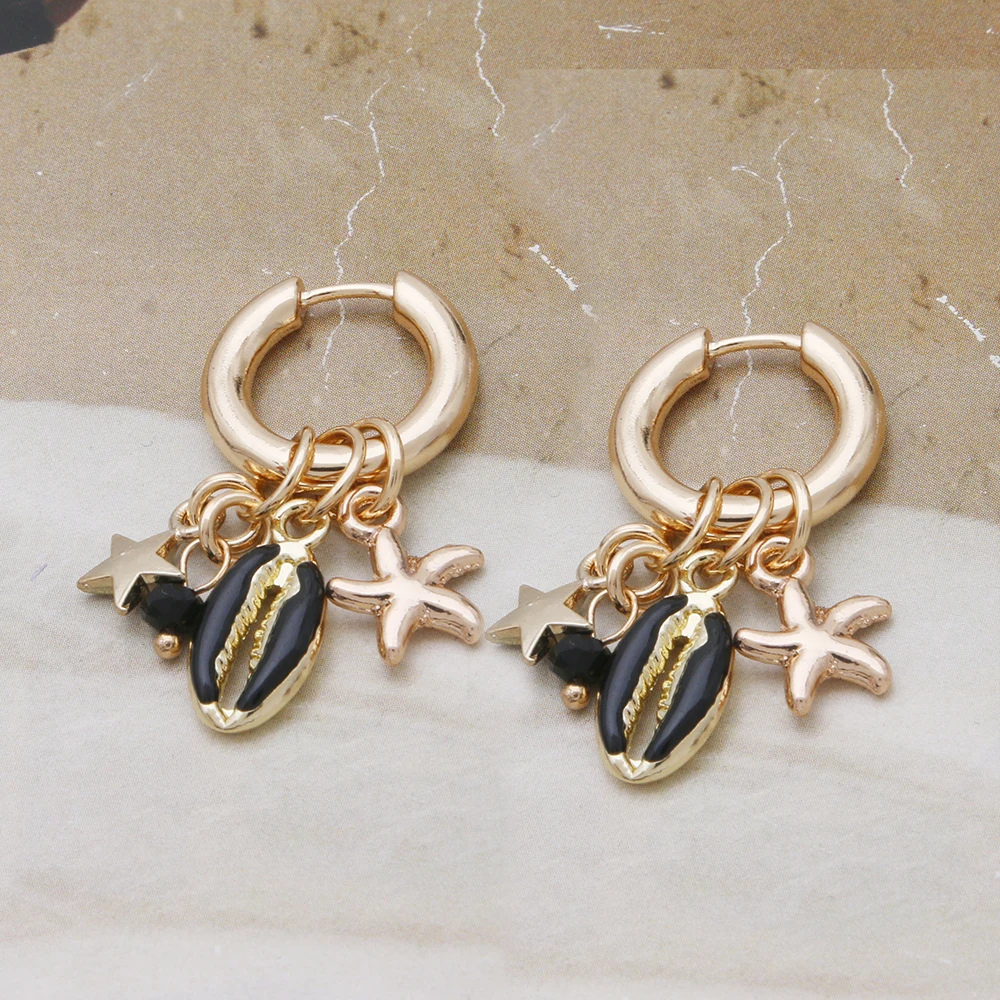 Boucles d'Oreilles Étoile de Mer Bohème noir
