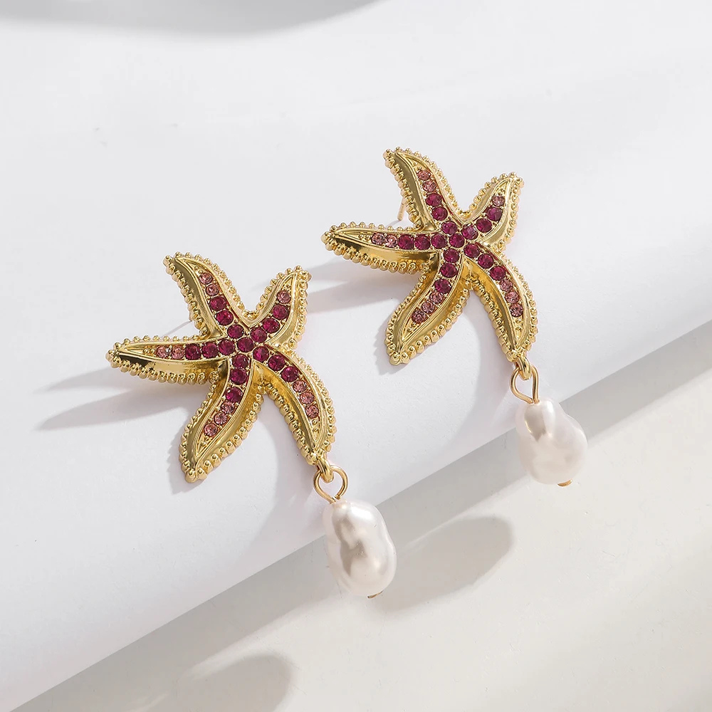 Boucles d'Oreilles Étoile de Mer Strass Couleur