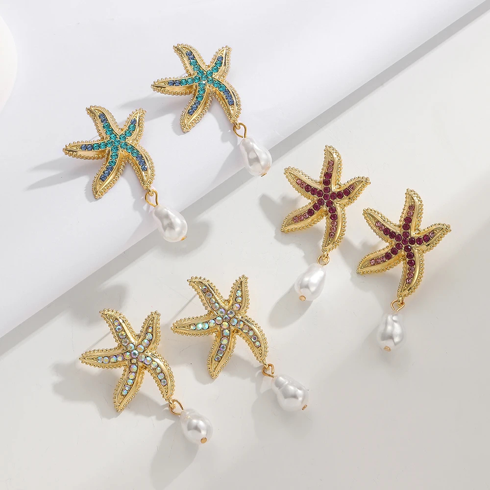 Boucles d'Oreilles Étoile de Mer Strass Couleur