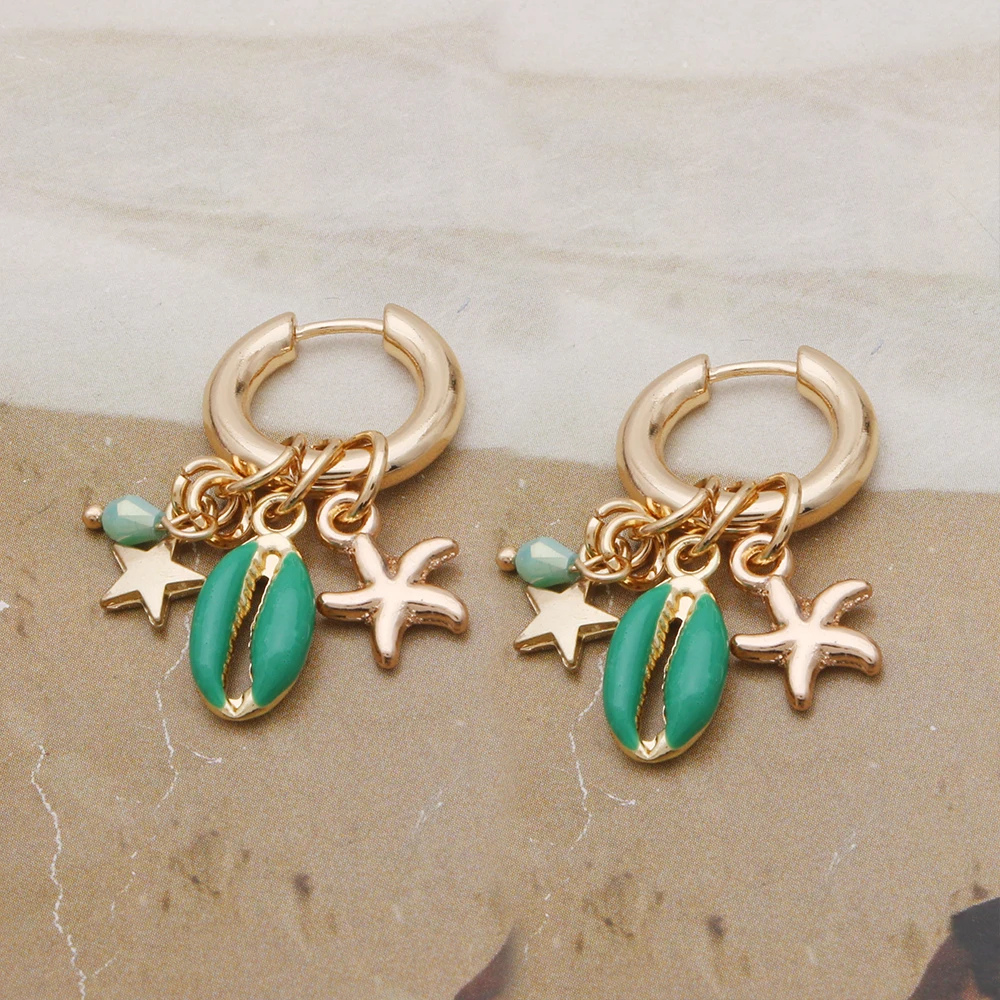 Boucles d'Oreilles Étoile de Mer Bohème vert