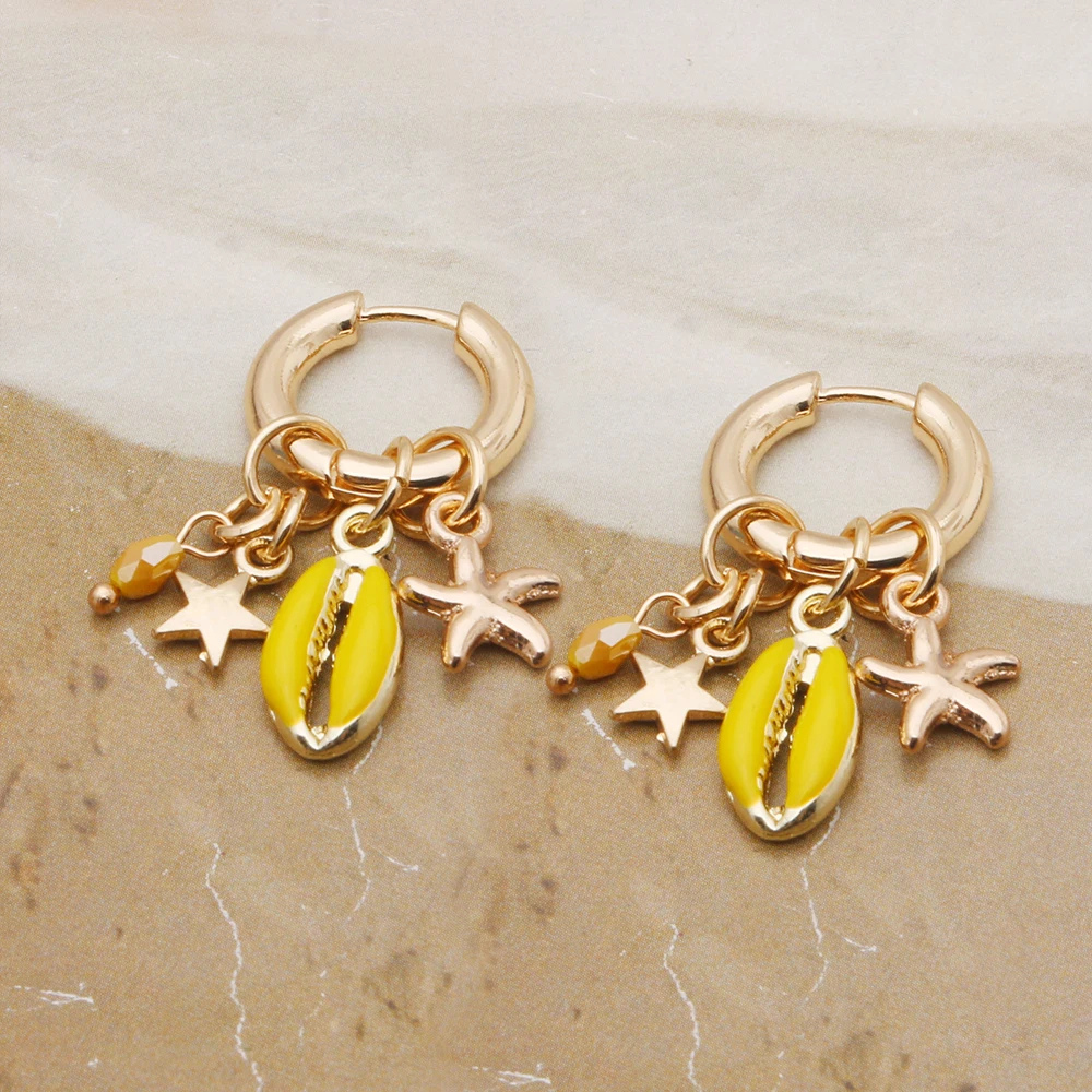 Boucles d'Oreilles Étoile de Mer Bohème jaune