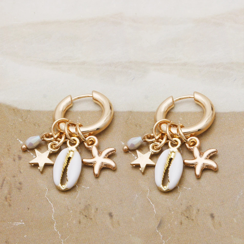 Boucles d'Oreilles Étoile de Mer Bohème blanc