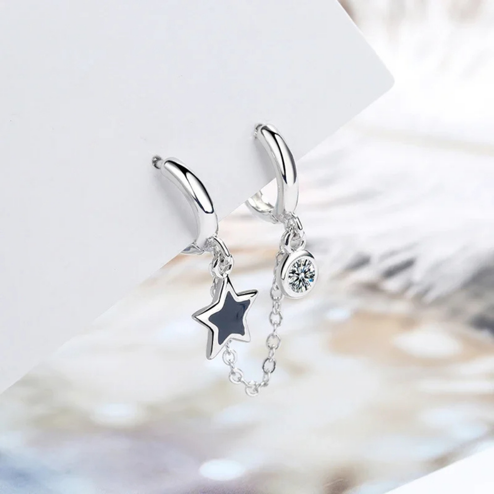 Double Boucles d'Oreilles Étoile Argent pas cher