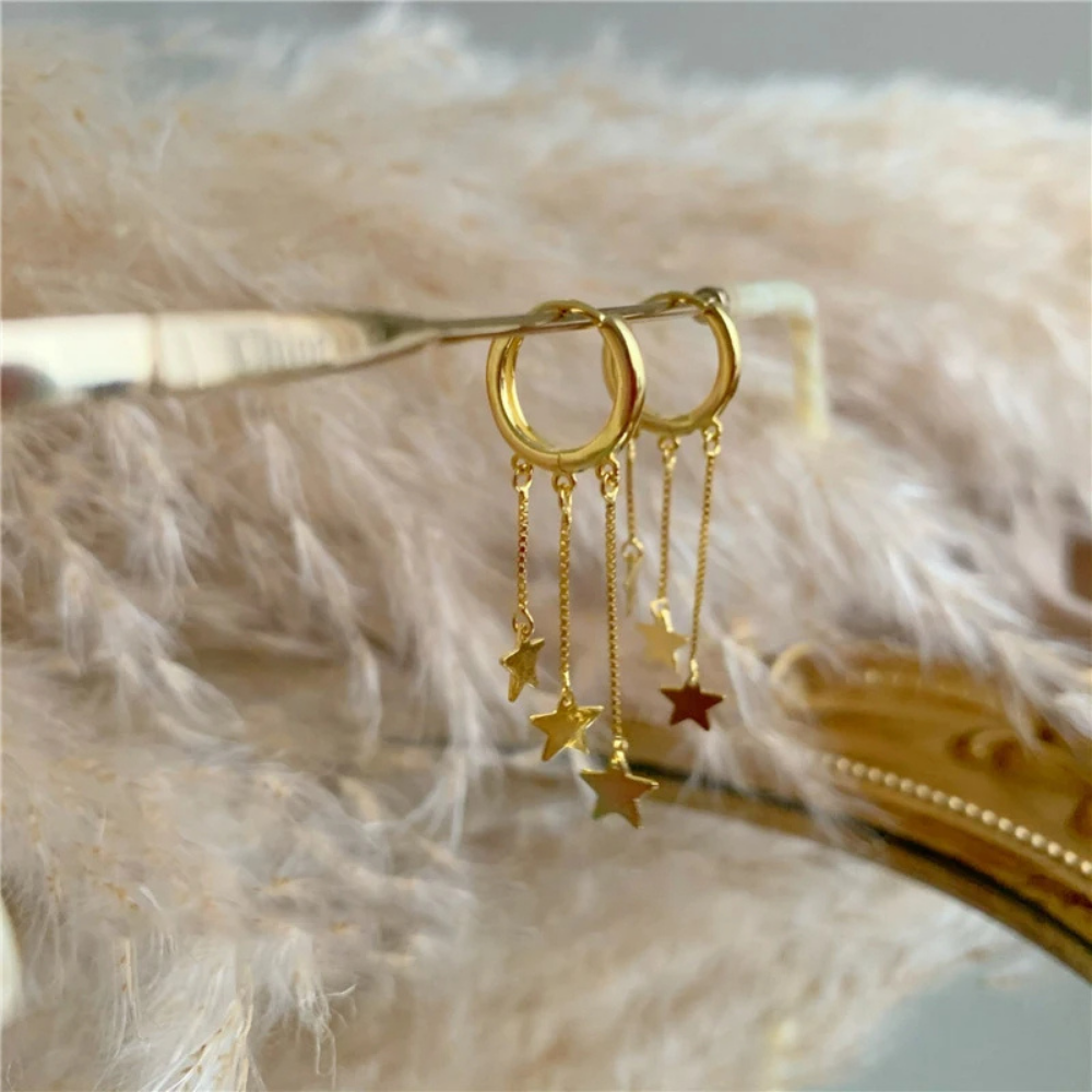 Boucles d'Oreilles Créoles Triple Étoile pas cher