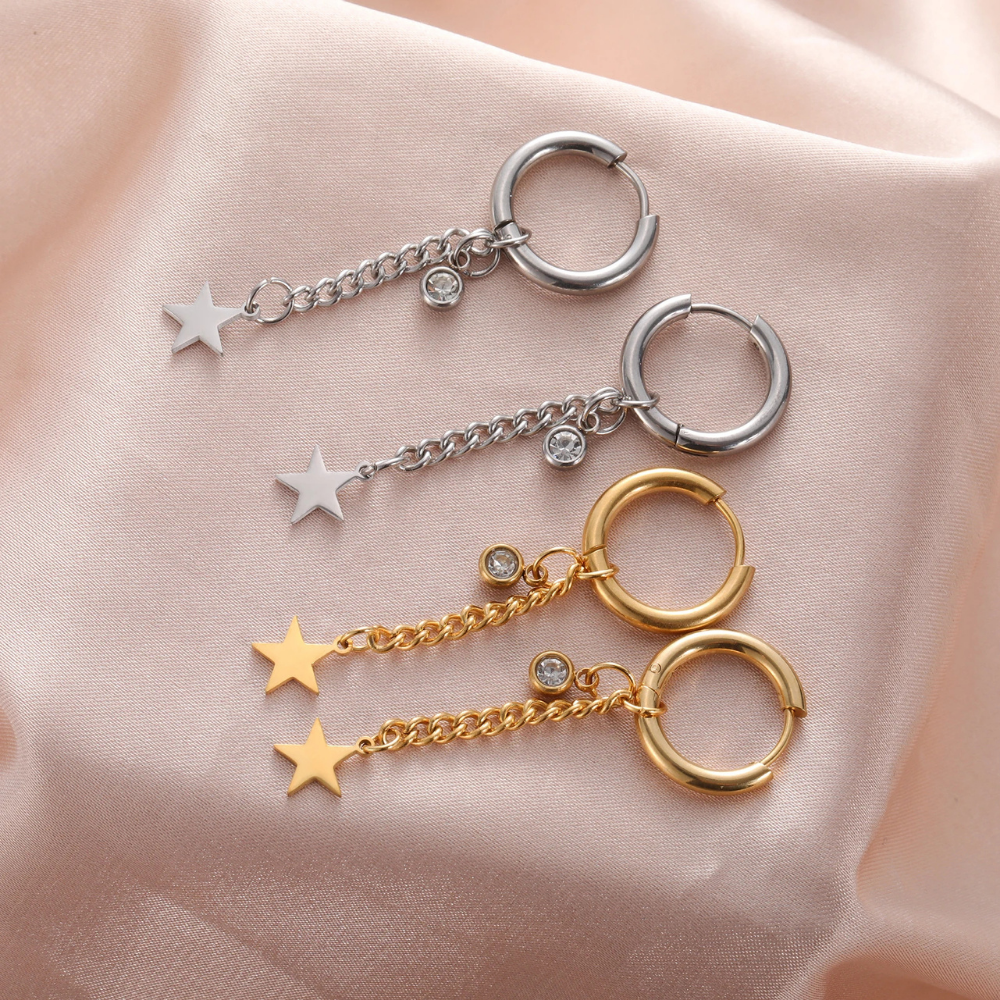 Boucles d'Oreilles Chaine Pendante Étoile pas cher