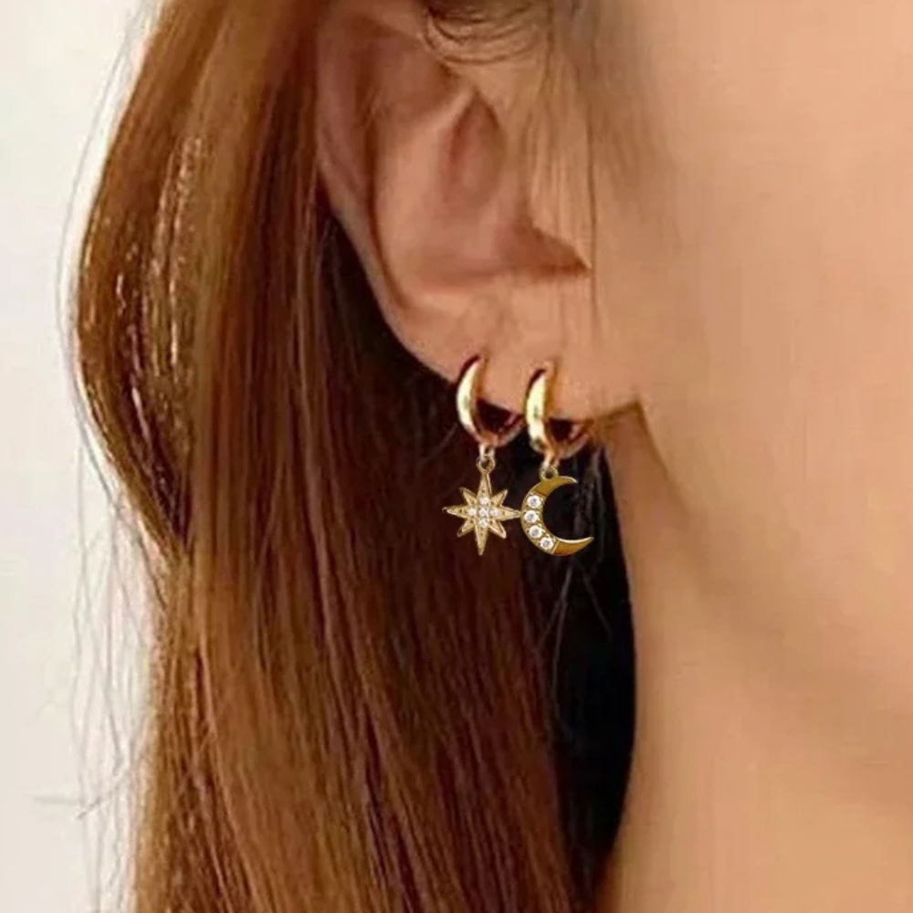 Boucles d'Oreilles Étoile et Lune pas cher