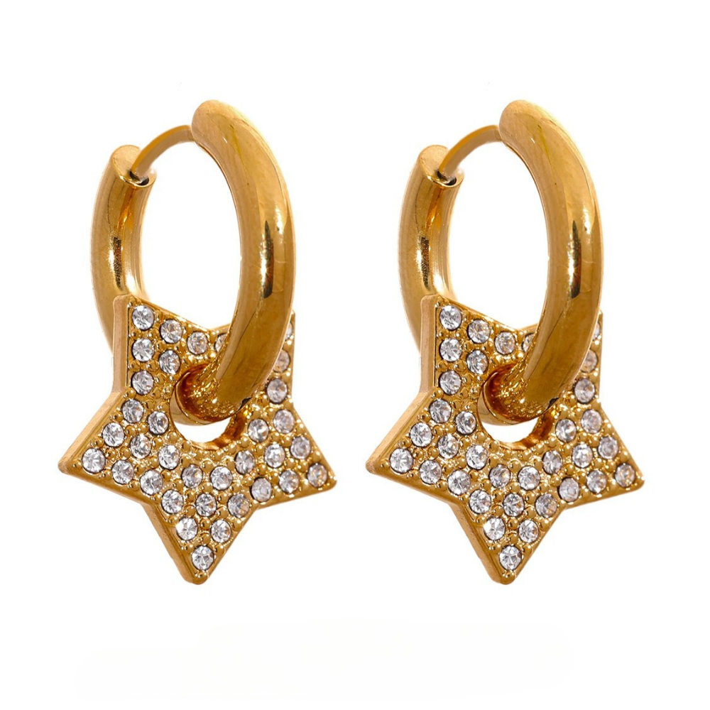 Boucles d'Oreilles Créoles Étoile Strass