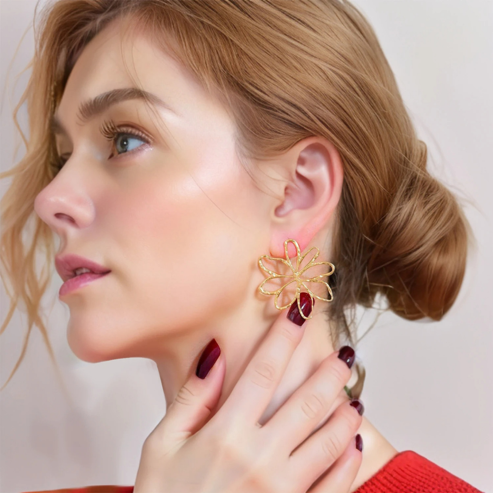 Boucles d'Oreilles Contour Fleur pas cher