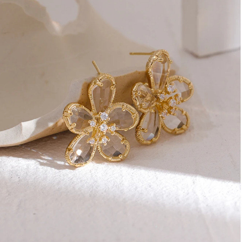 Boucles d'Oreilles Fleur Cristal pas cher